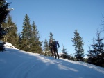Pár fotek ze Základní kurzu Skialpinismu, Velmi dobré sněhové podmínky (prašánek) prověřili účastníky a jejich lyžařské schopnosti. Lavinové riziko posuzovali všichni za nádherného počasí a tak mráz vydepat jen jednu účastnici... - fotografie 46